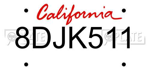 8DJK511 California License Plate
