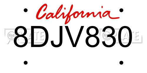 8DJV830 California License Plate