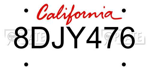 8DJY476 California License Plate
