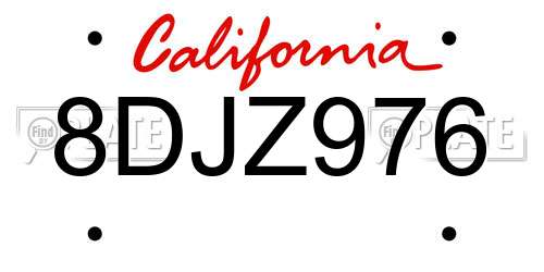 8DJZ976 California License Plate