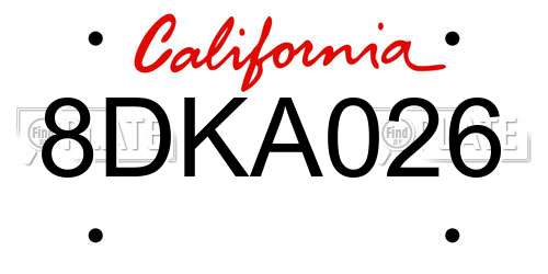 8DKA026 California License Plate
