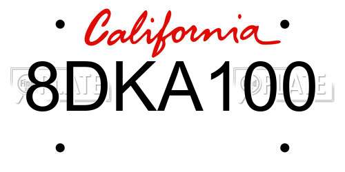 8DKA100 California License Plate