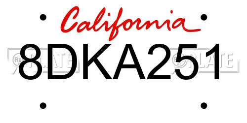 8DKA251 California License Plate