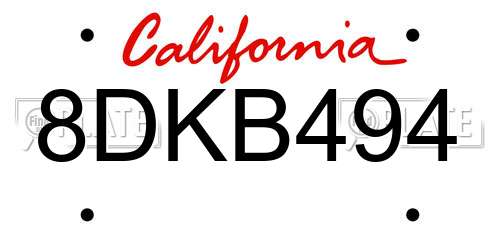 8DKB494 California License Plate