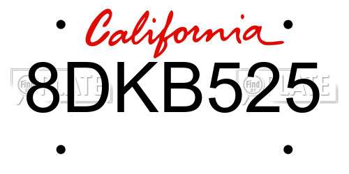 8DKB525 California License Plate