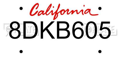 8DKB605 California License Plate