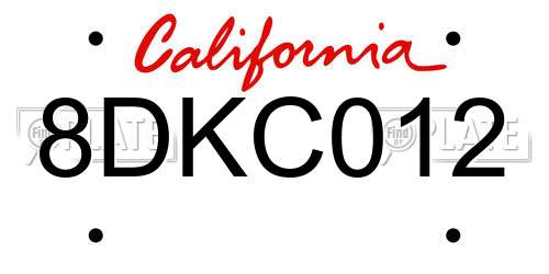 8DKC012 California License Plate