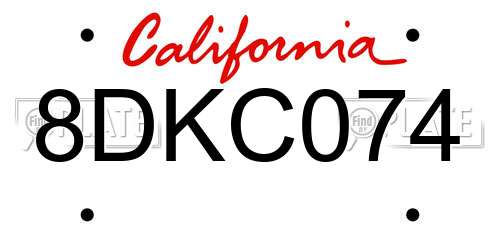 8DKC074 California License Plate