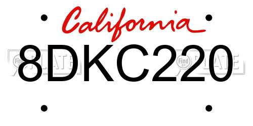 8DKC220 California License Plate