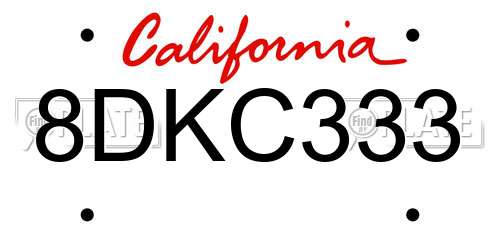 8DKC333 California License Plate