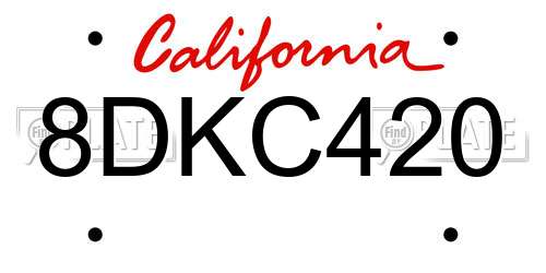 8DKC420 California License Plate
