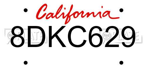 8DKC629 California License Plate