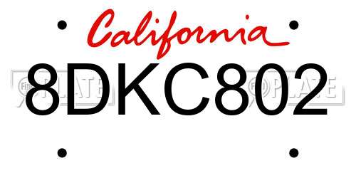 8DKC802 California License Plate