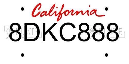 8DKC888 California License Plate