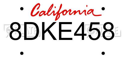 8DKE458 California License Plate