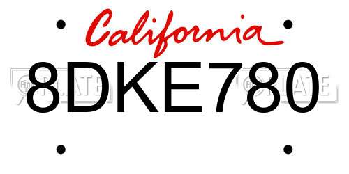 8DKE780 California License Plate