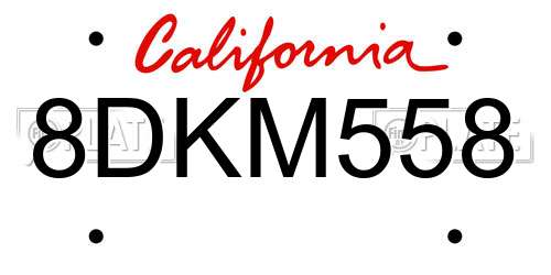 8DKM558 California License Plate