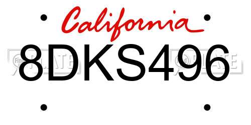 8DKS496 California License Plate