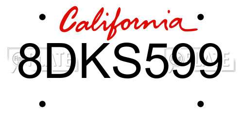 8DKS599 California License Plate