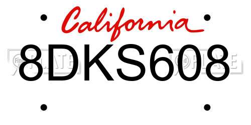 8DKS608 California License Plate