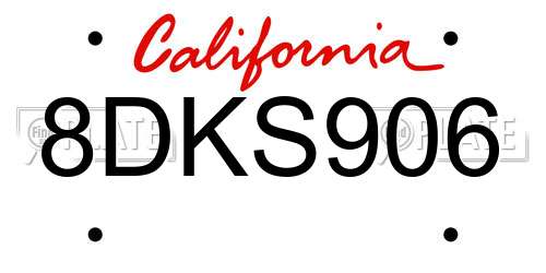 8DKS906 California License Plate