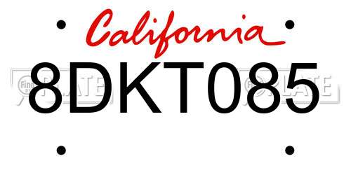 8DKT085 California License Plate