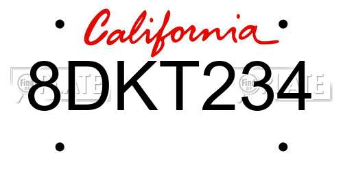 8DKT234 California License Plate