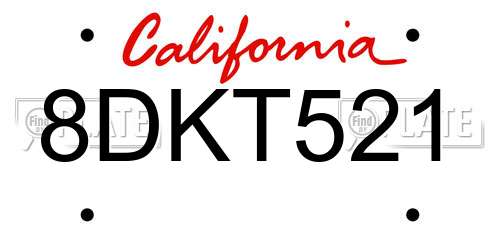 8DKT521 California License Plate