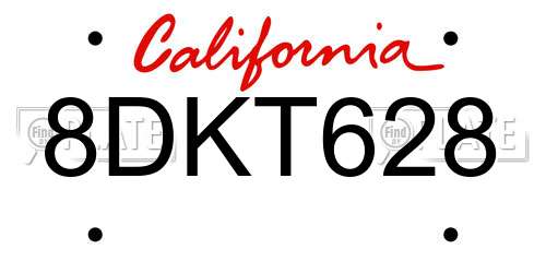8DKT628 California License Plate