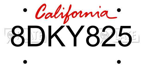 8DKY825 California License Plate