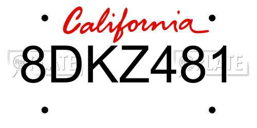 8DKZ481 California License Plate