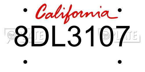 8DL3107 California License Plate
