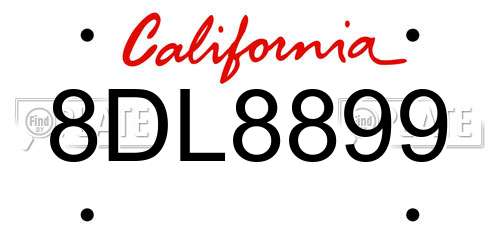 8DL8899 California License Plate