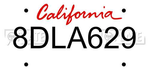 8DLA629 California License Plate