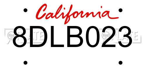 8DLB023 California License Plate
