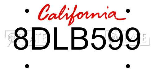 8DLB599 California License Plate