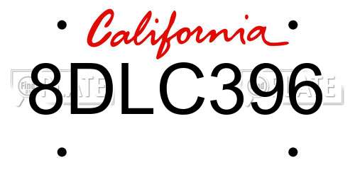 8DLC396 California License Plate