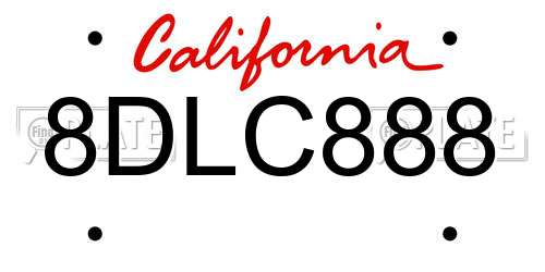 8DLC888 California License Plate