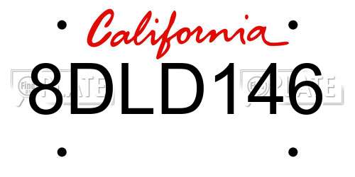 8DLD146 California License Plate