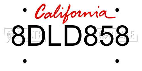 8DLD858 California License Plate