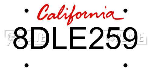 8DLE259 California License Plate