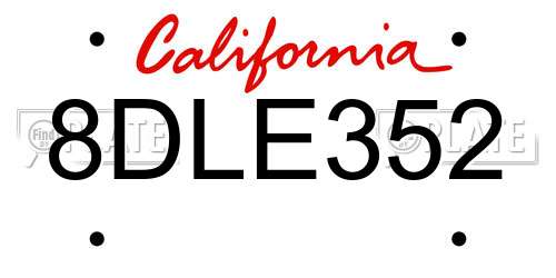 8DLE352 California License Plate