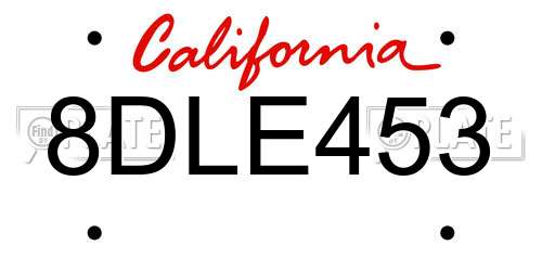 8DLE453 California License Plate