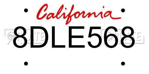 8DLE568 California License Plate