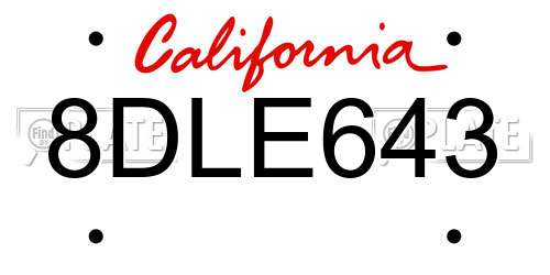 8DLE643 California License Plate