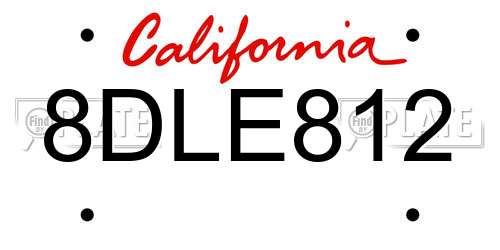 8DLE812 California License Plate