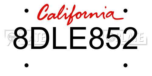 8DLE852 California License Plate