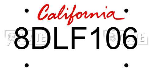 8DLF106 California License Plate