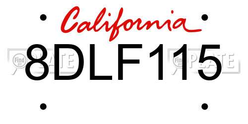 8DLF115 California License Plate