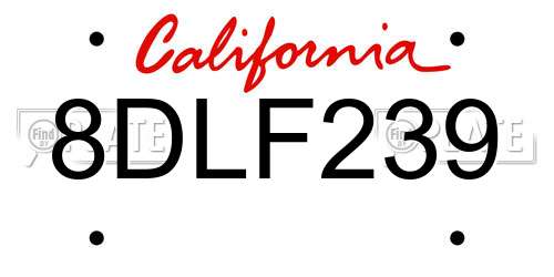 8DLF239 California License Plate